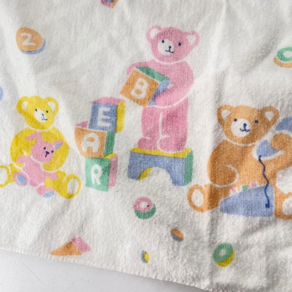 Vtg Baby Receiving Swaddling Blankets Set‎ of 3 Cotton Teddy Bear Bunny USA